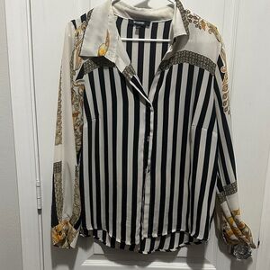 BP. Long Sleeve Striped Button Down Shirt - Black and Gold